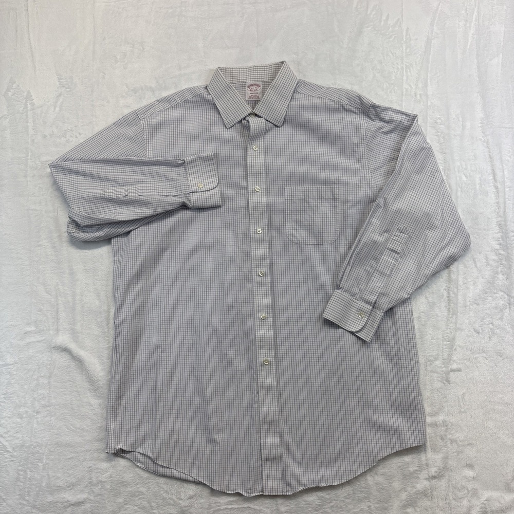 Brooks Brothers Dress Shirt Madison Men's 16.5-32 White/Blue Plaid Button Up